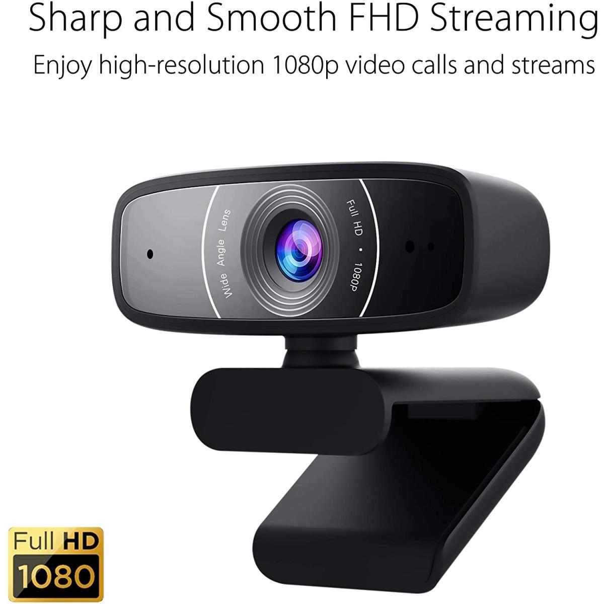 ASUS Webcam C3 1080p HD USB Camera - Beamforming Microphone, Tilt-Adjustable, 360 Degree Rotation, Wide Field of View, Compatible with Skype, Microsoft Teams and Zoom