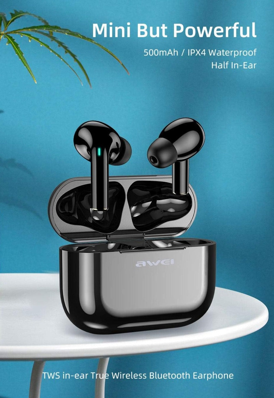 AWEI True Wireless Bluetooth Earphones with Mic and Charging Case - Black