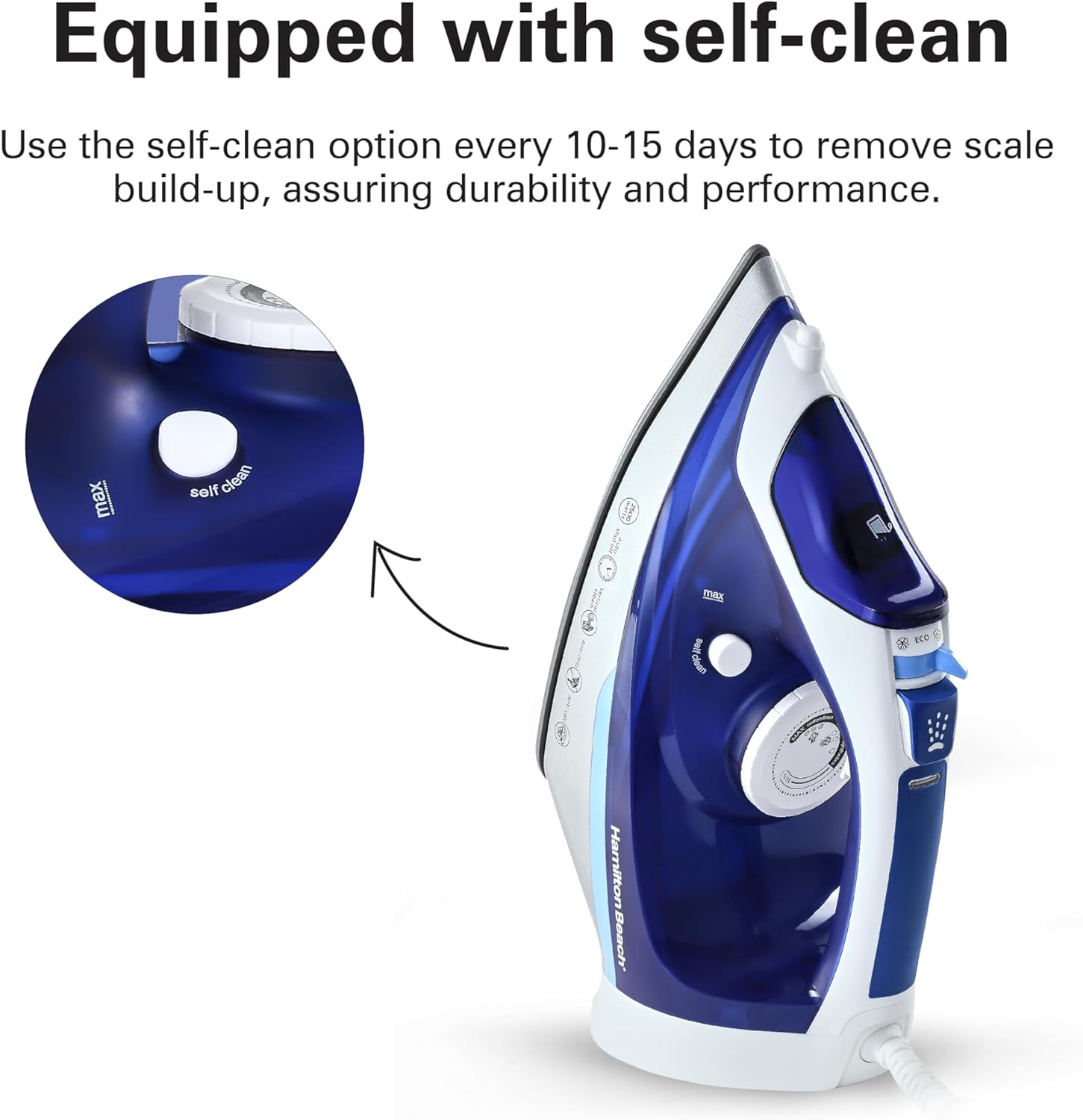 Hamilton Beach Steam Iron Ceramic 2500W / Vertical steam - Blue