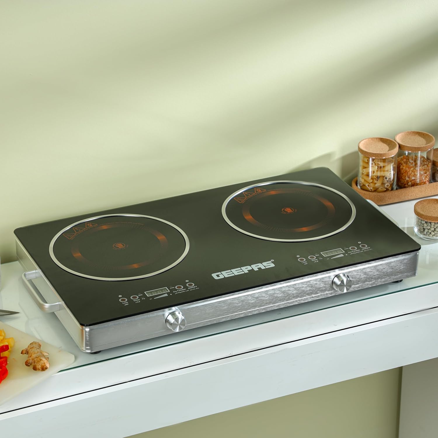 Geepas GIC6131N Digital Infrared Cooker 3000W Double Hob | Touch & Knob Control