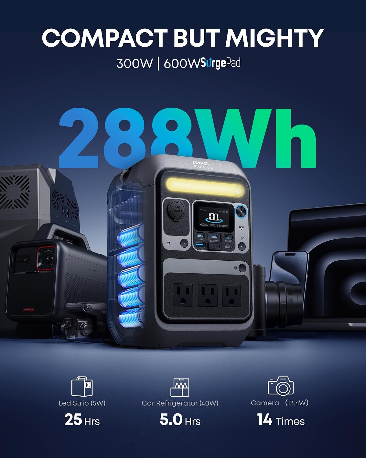 Anker SOLIX C300 Portable Power Station 288Wh 300W – Camping Solar Generator