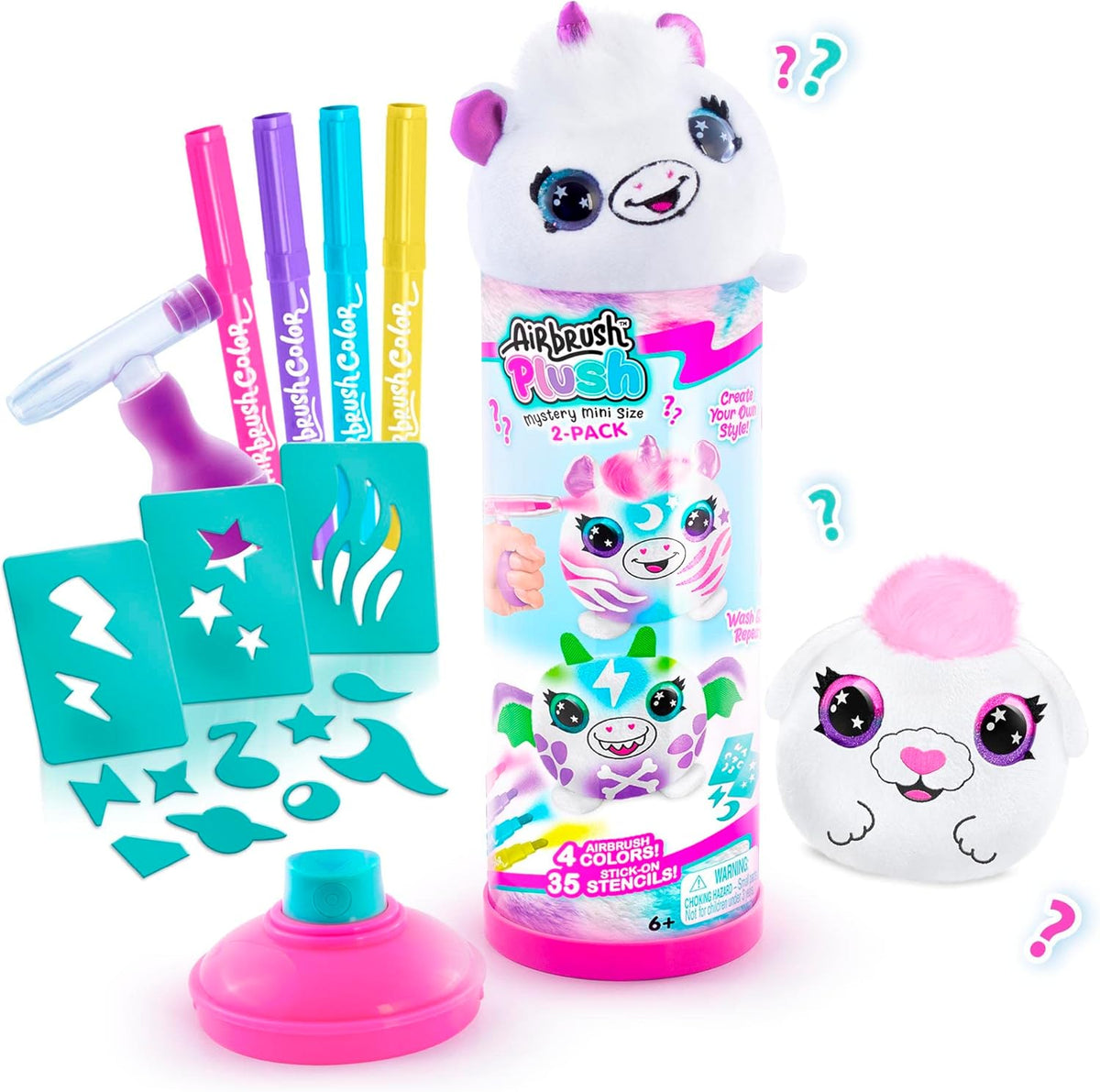 Canal Toys Airbrush Plush Mini Mystery 2 Pack | Customize & Decorate Your Own Plushies