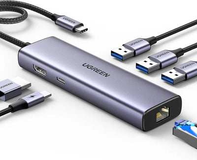 UGREEN USB-C Hub with HDMI 4K, RJ45 Gigabit, PD & 3×USB 3.0