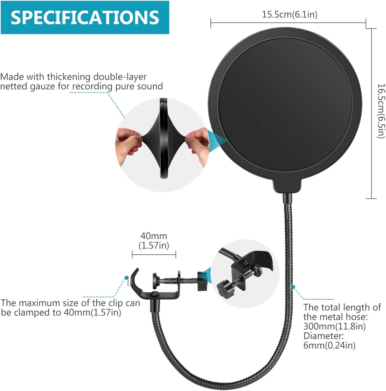 Neewer Professional Microphone Pop Filter Shield Compatible with All Microphones