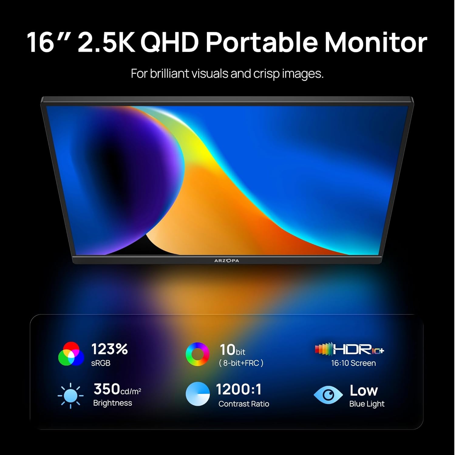 Arzopa Z1RC | 16" 2.5K Portable Monitor with 500nits 8bit Display