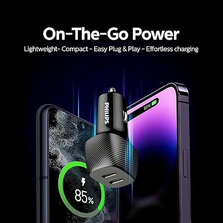 شاحن سيارة Philips DLP5522C 60W USB-C مزدوج – شحن سريع