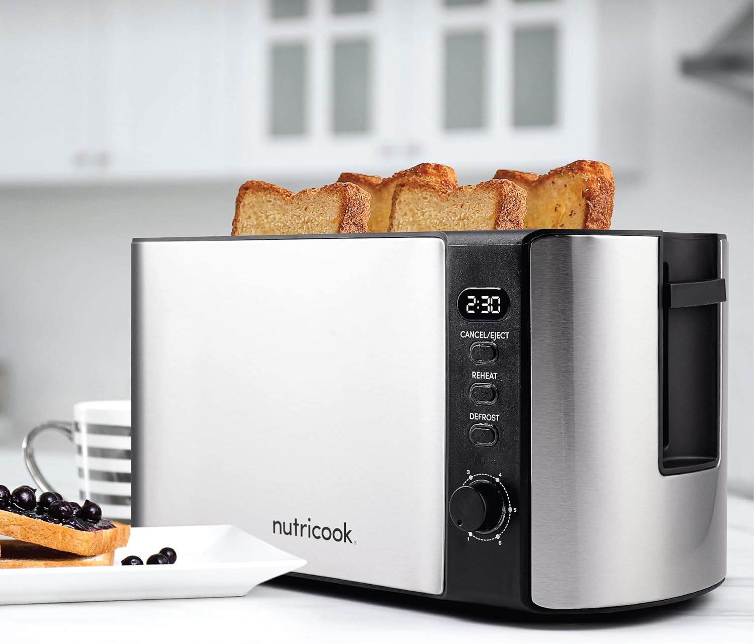 Nutricook 4 Slice Stainless Steel LED Digital Toaster, 1500 Watt - Silver