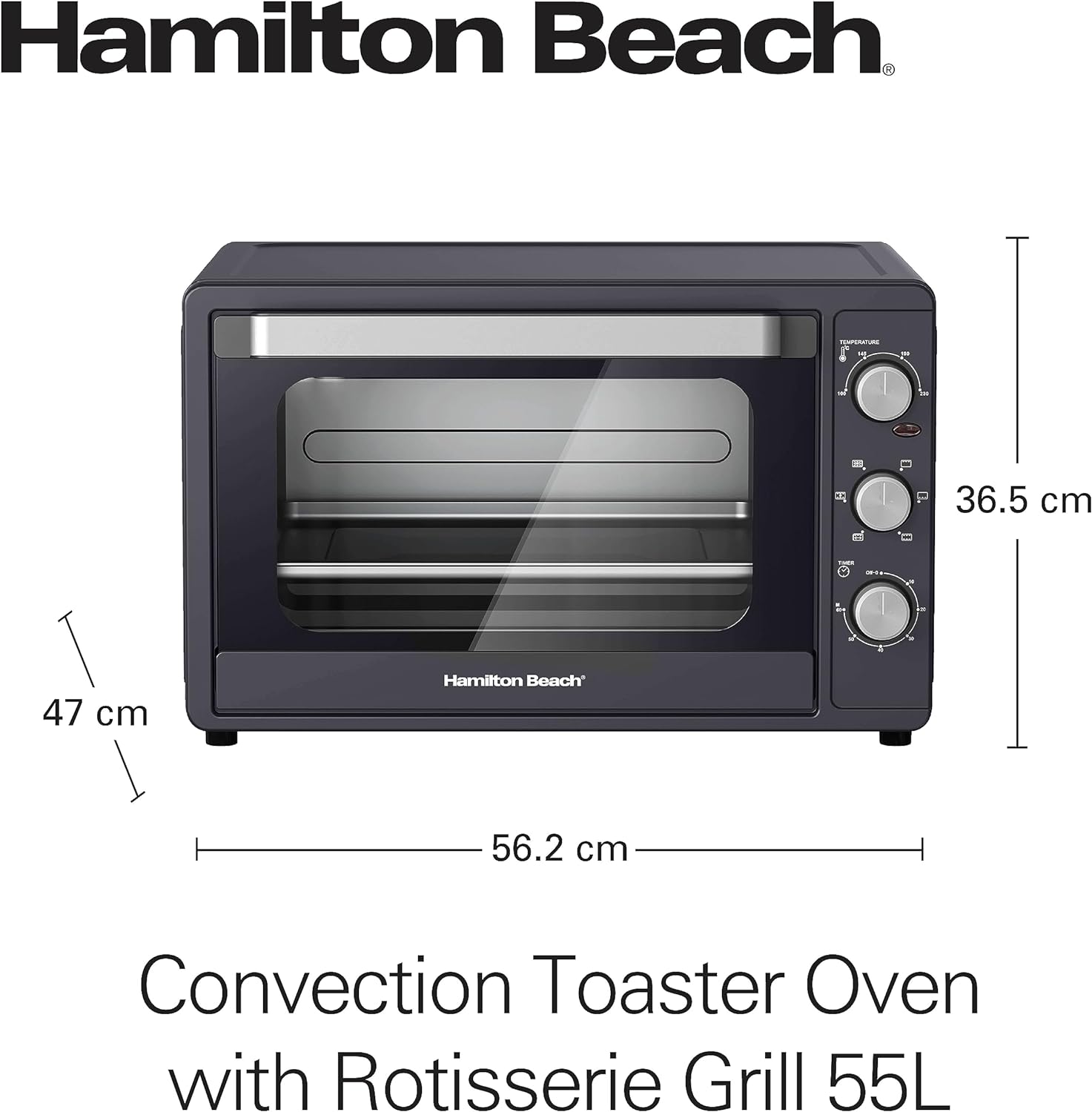 Hamilton Beach 55L 2200W Convection Toaster Oven with Rotisserie Grill - Black