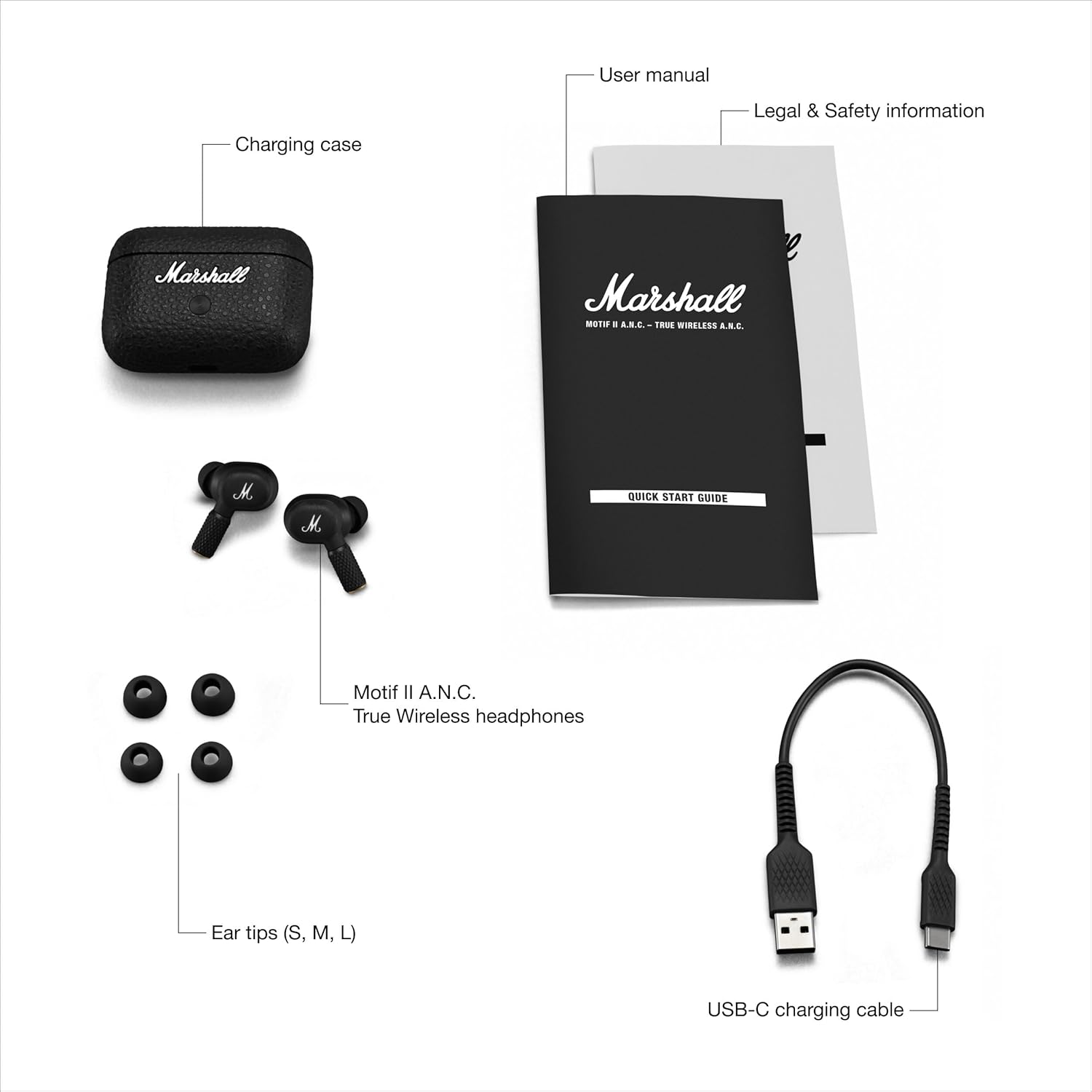 Marshall Motif II True Wireless ANC Earbuds – Black