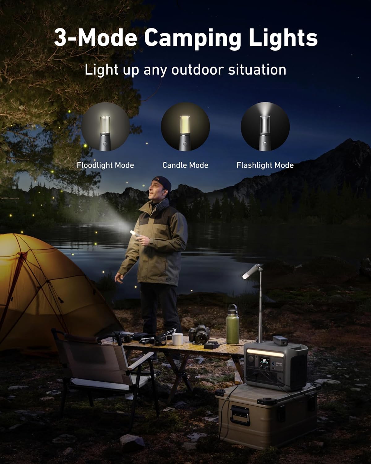 Anker SOLIX C800 Plus 1200W Portable Power Station with Camping Lights - Black