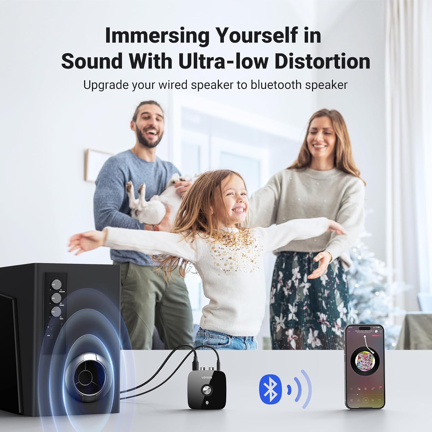 UGREEN Bluetooth 5.1 Audio Receiver for HiFi – 3.5mm AUX & 2 RCA Ports | 40759P