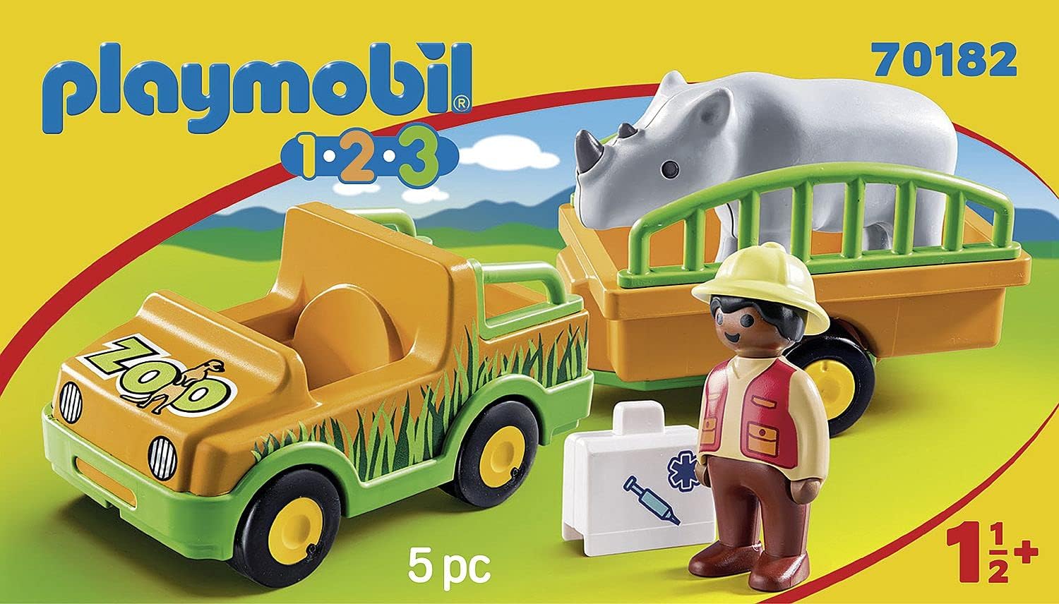 Playmobil 1.2.3 Zoo Vehicle with Rhino | Goseel Store