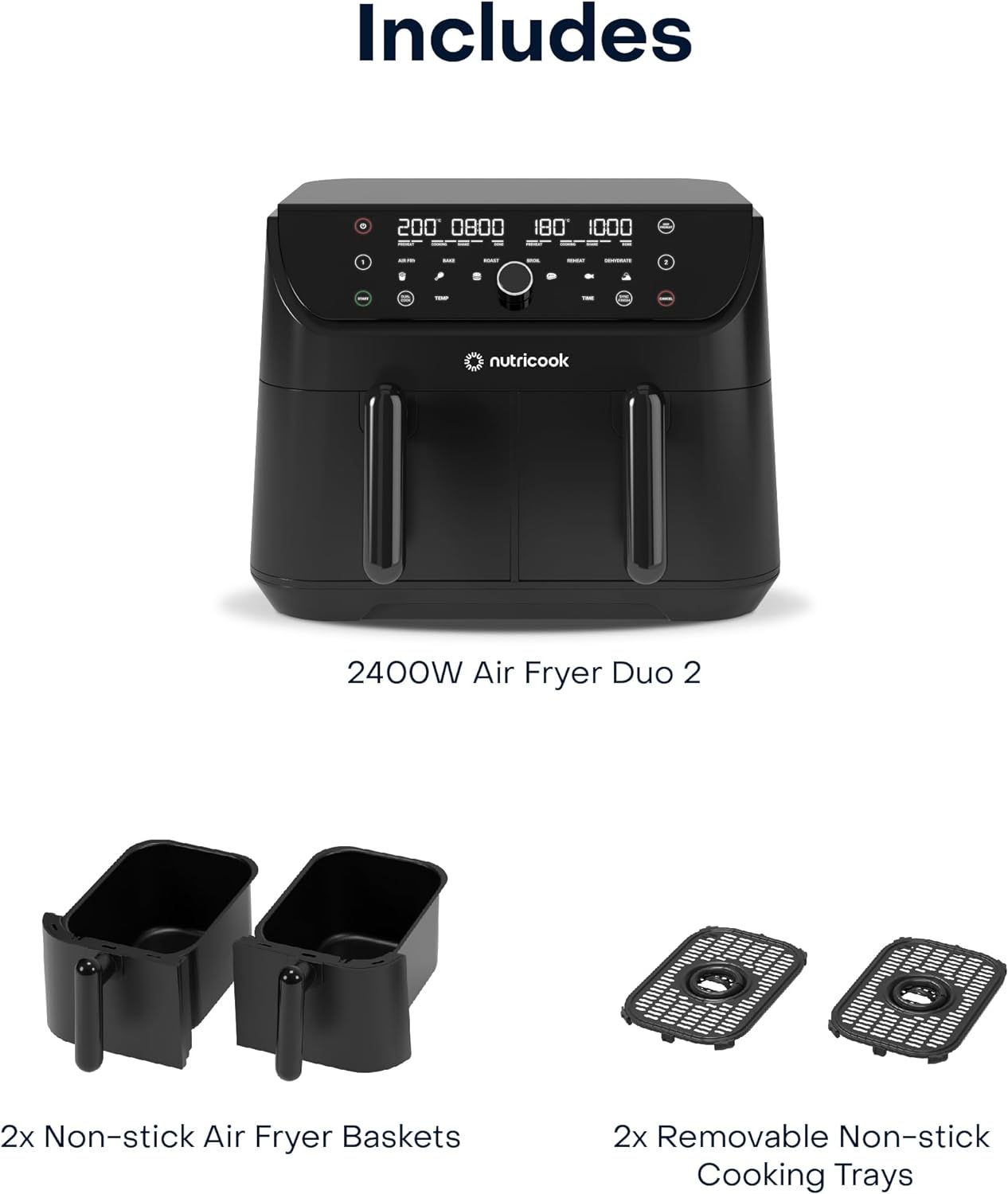 Nutricook Air Fryer Duo 2 Non-Vision 8.5L / Independently Controlled Dual Baskets - Black