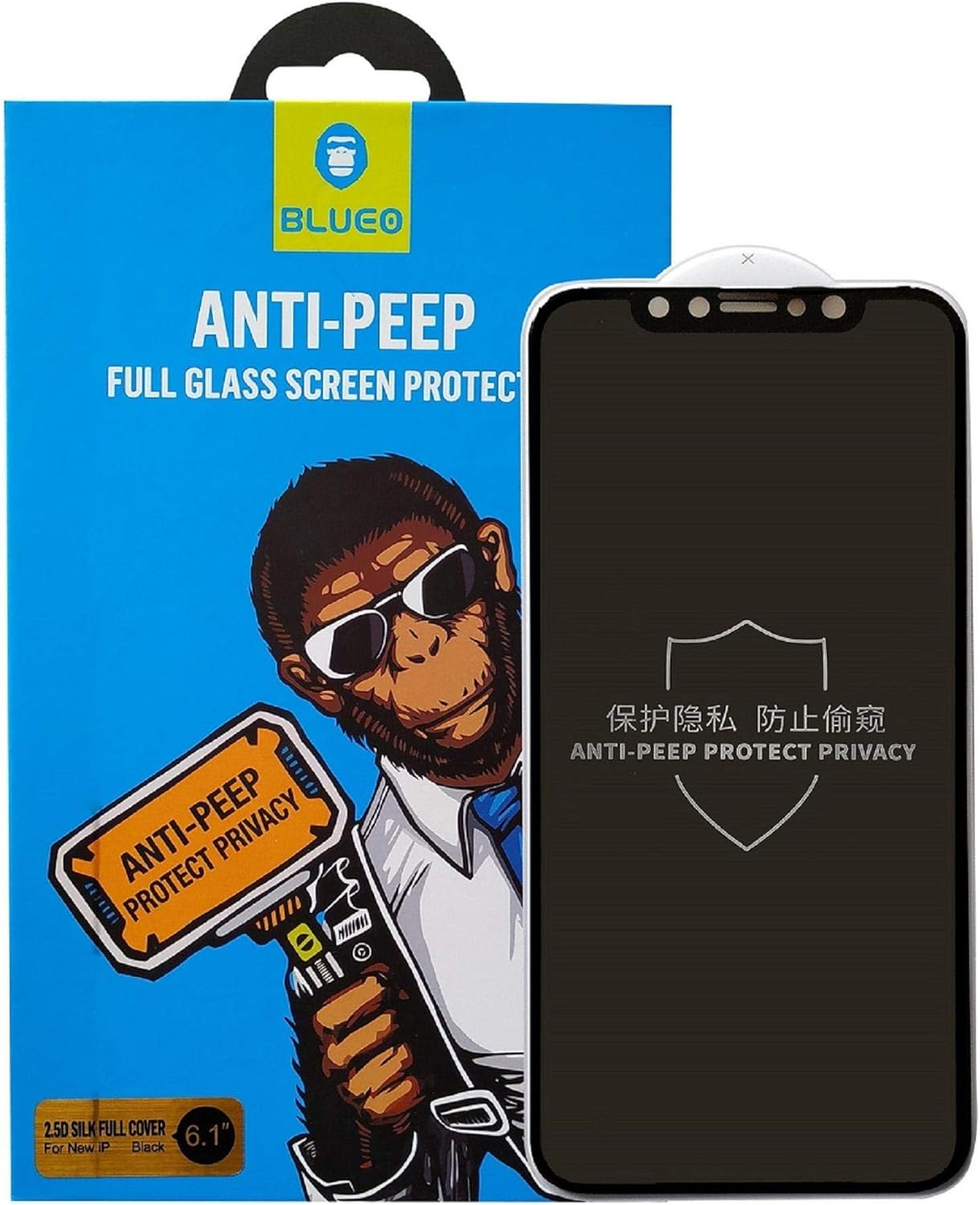 BLUEO Full Cover Anti-Peep Matte Glass AG &Anti-Peep - Black