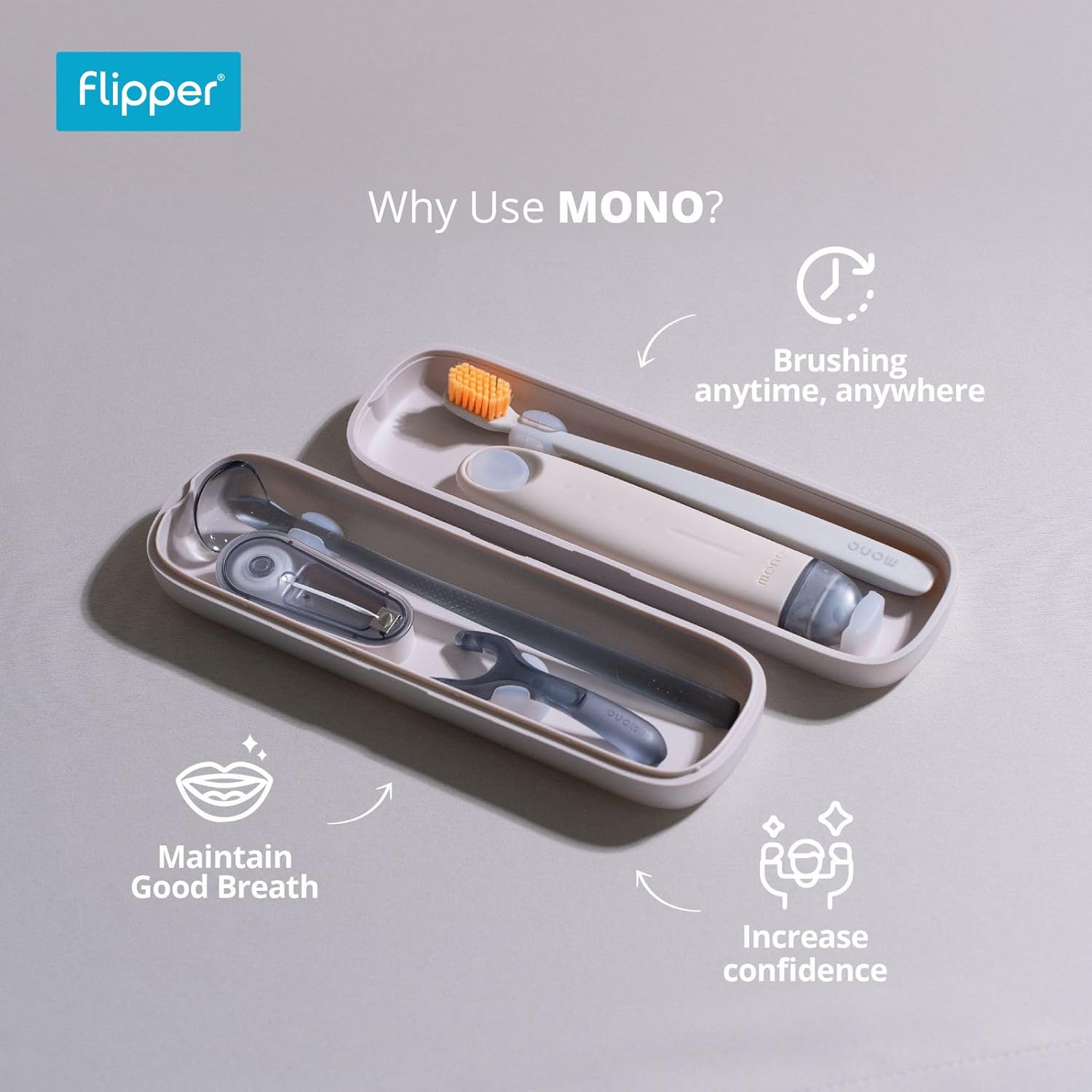 عدة العناية بالفم Flipper MONO 4 في 1 مع حقيبة سفر