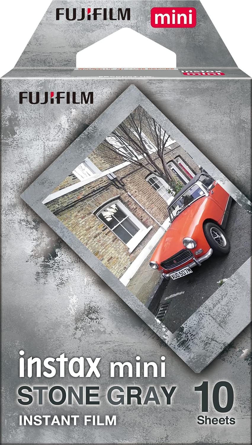 FUJIFILM Instax Mini Instant Film – Stone Gray Border (10 Shots)