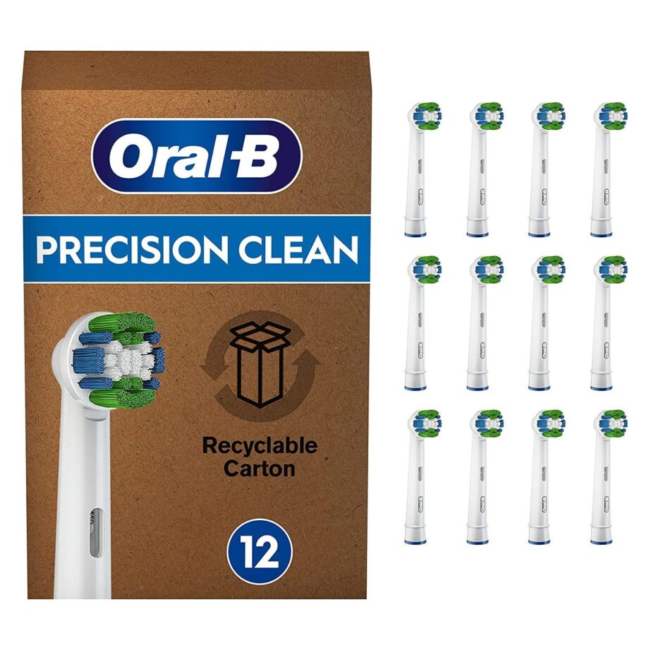 Oral-B Precision Clean Electric Toothbrush Head with CleanMaximiser Technology Excess Plaque Remover Pack of 12 - White