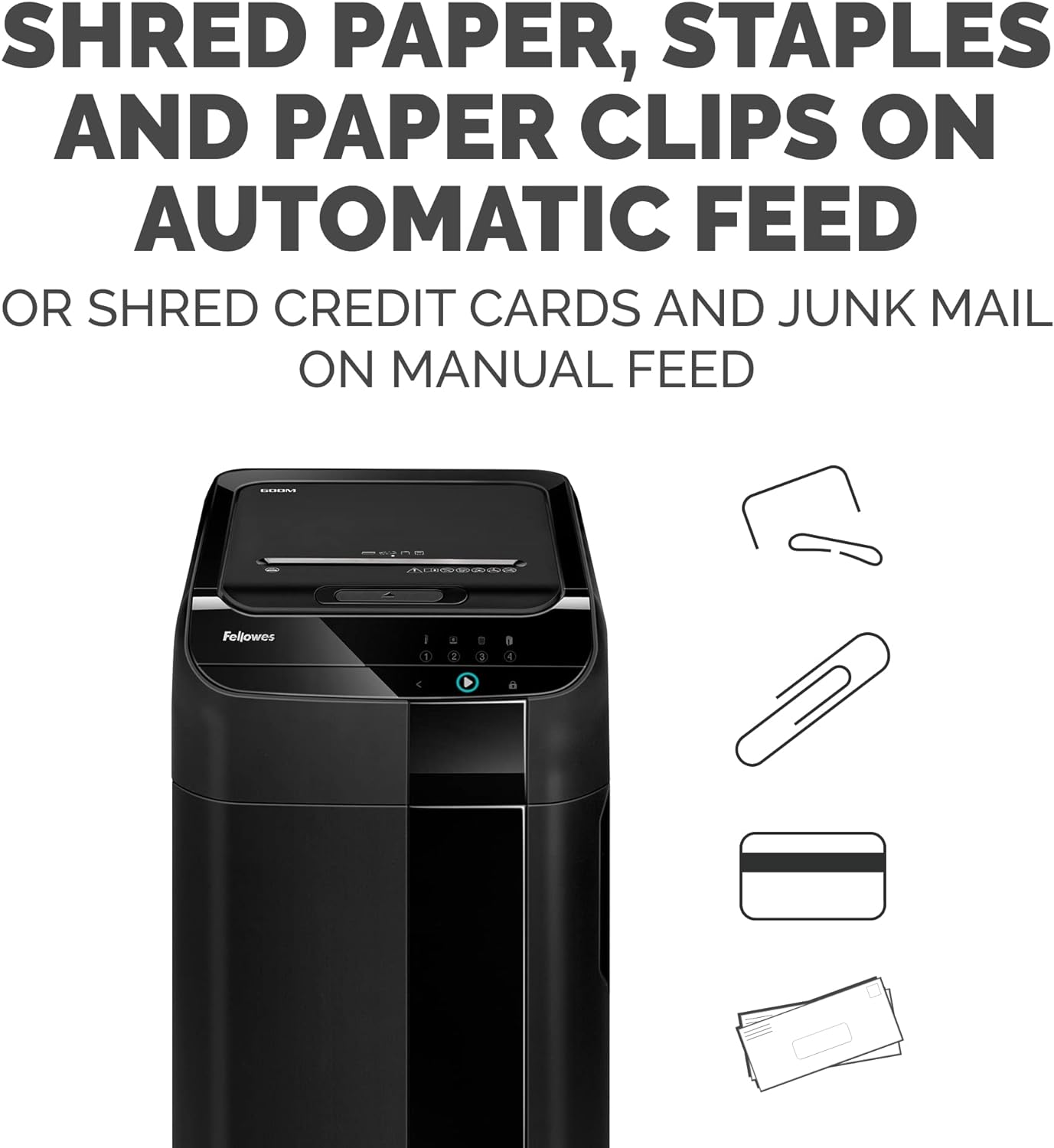 Fellowes AutoMax 600M Shredder MicroCut, Shred Up to 600 Sheets - Black