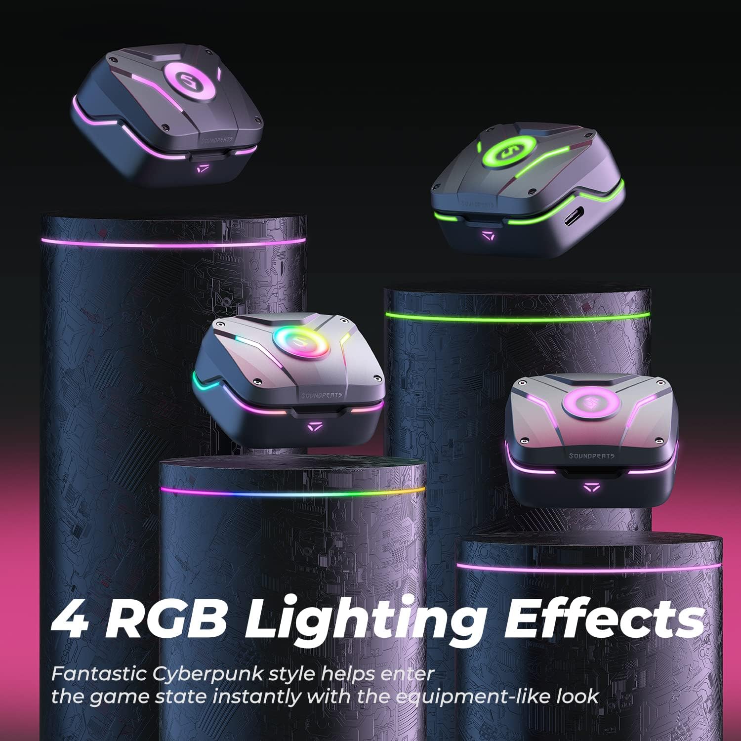 SoundPEATS CyberGear: Bluetooth 5.3, RGB Lights, Low-Latency, 26H Playtime - BLACK