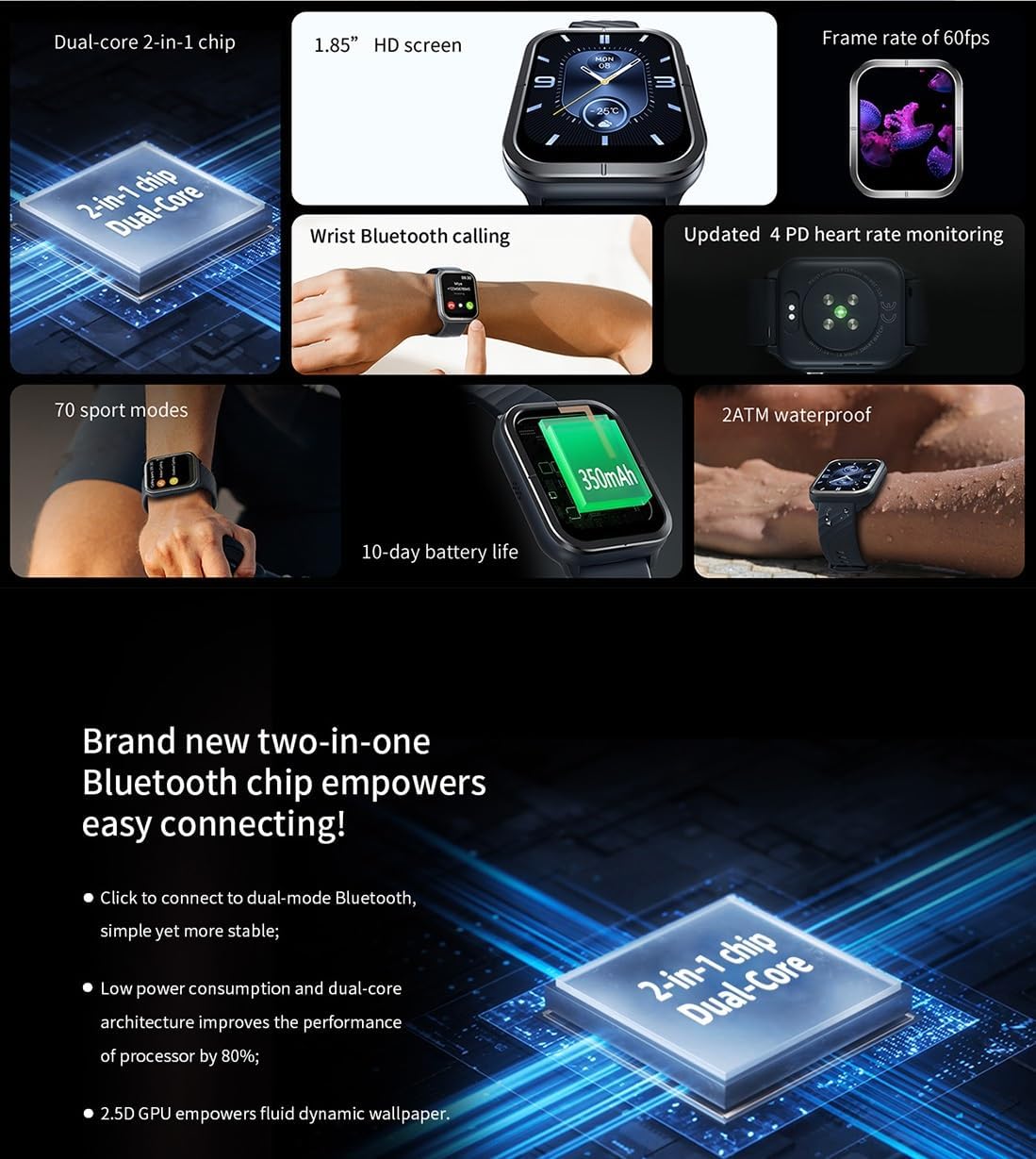 Mibro Smart Watch C3 1.85 HD Display Bluetooth Calling by Xiaomi - Black