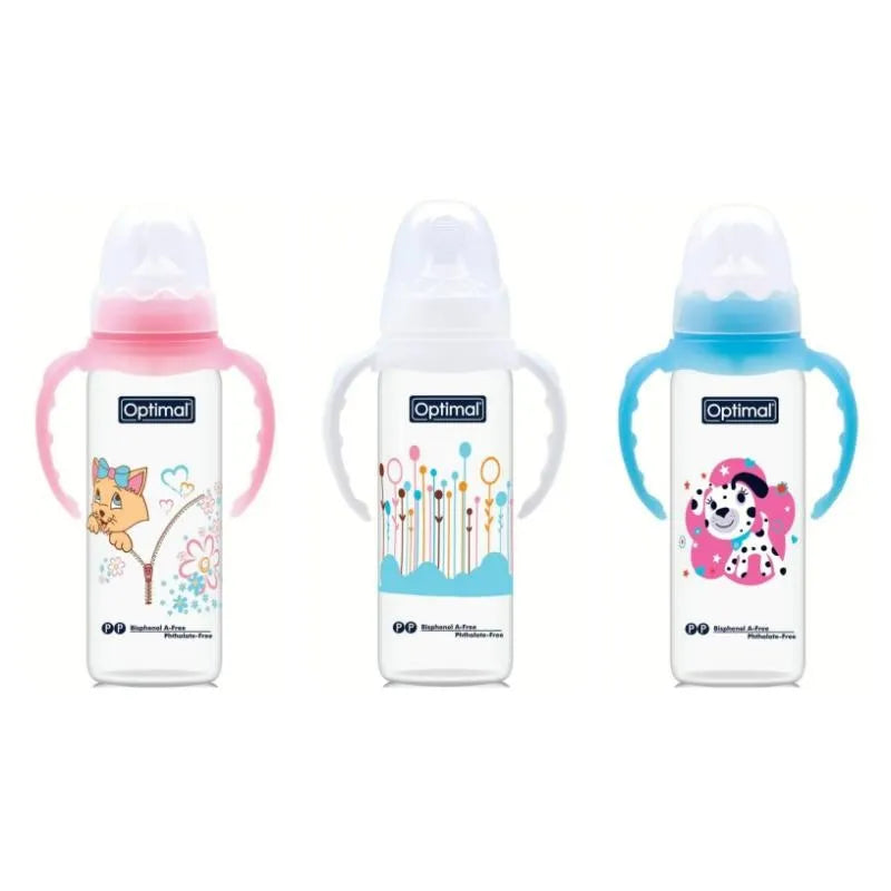 Optimal Narrow Neck Orthodontic Feeding Bottle with Handle – 240ml