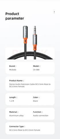 McDodo DC3.5 Audio Cable 1.2M - Black