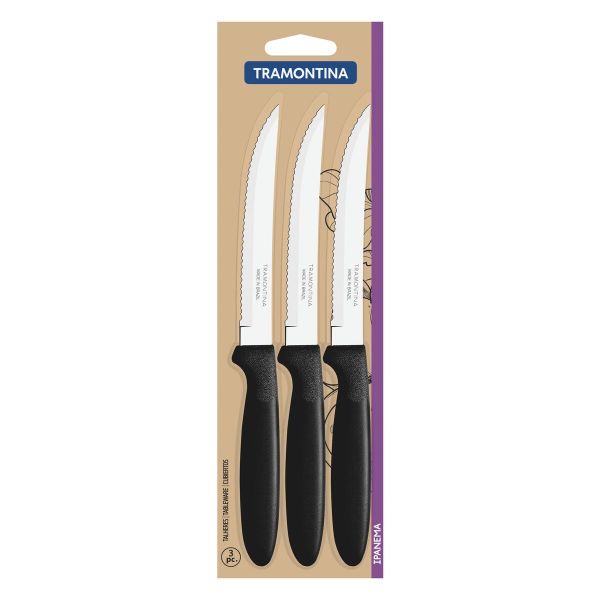 Tramontina Ipanema 3-Piece 21cm Steak Knife Set – Black