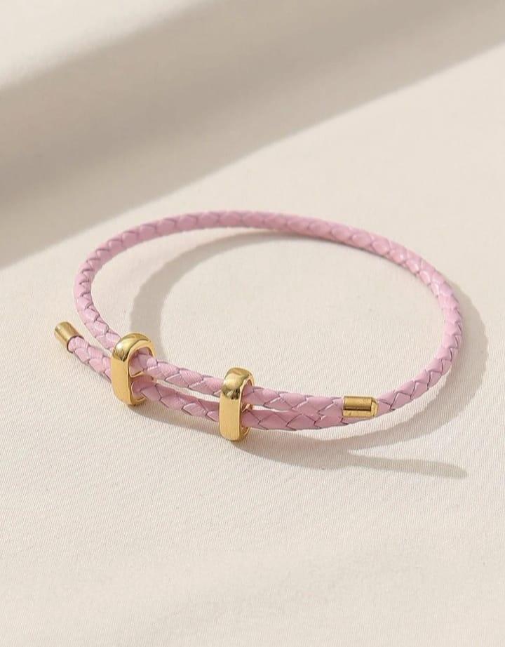 PU Rope Bracelet Solid color alloy belt school style adjustable bracelet for women jewelry making