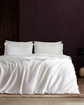 Madame Coco Clarette Double Size Bamboo Satin Duvet Cover Set – Silky Soft Bedding | White, Grey & Beige