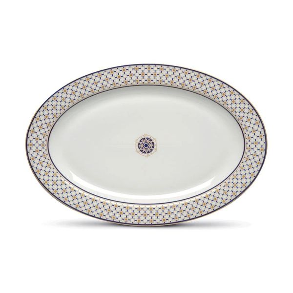 Easy Life Charles Serving Plate 36×24.5cm – Blue & Gold