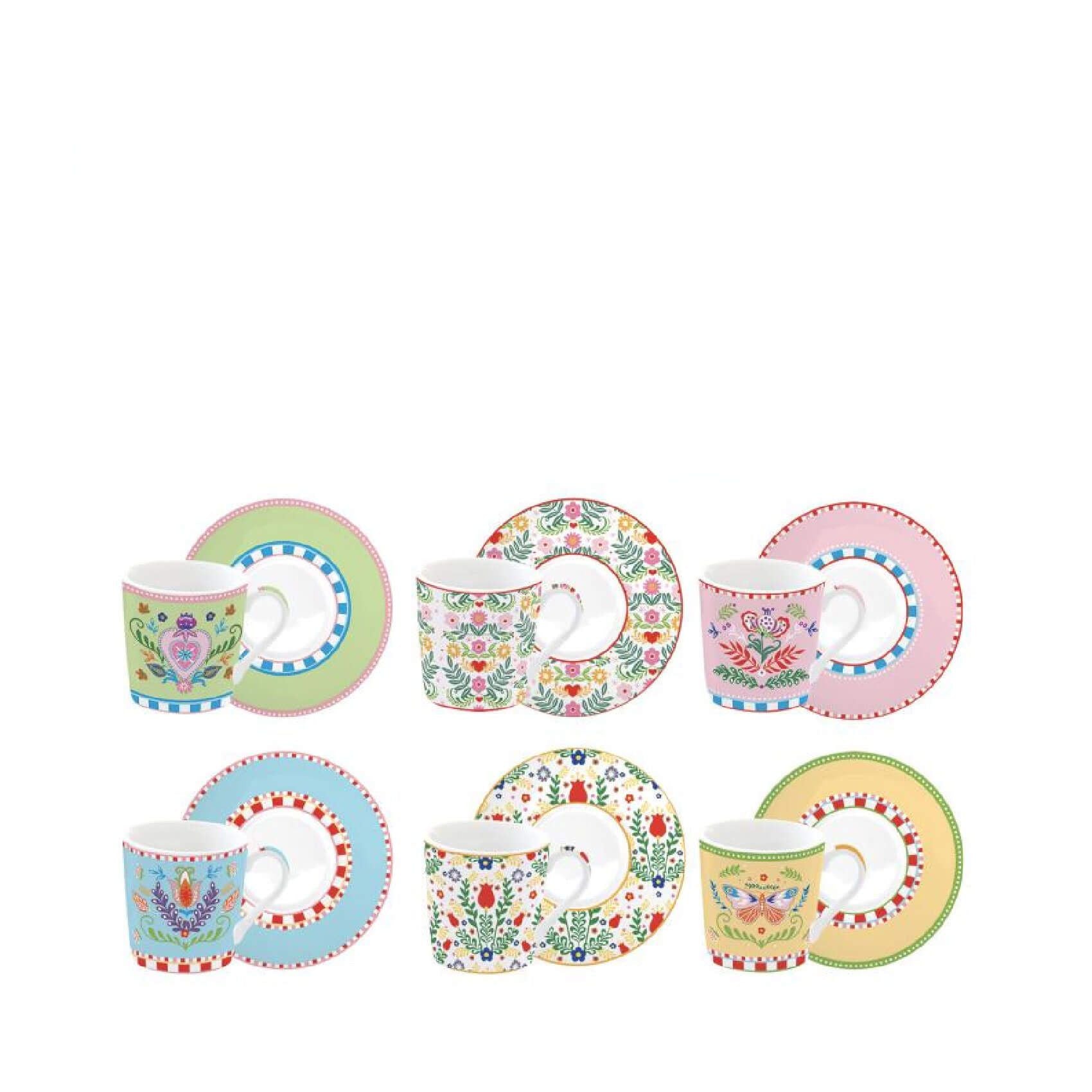 طقم فناجين قهوة 12 قطعة 100 مل من Easy Life Spring Folk