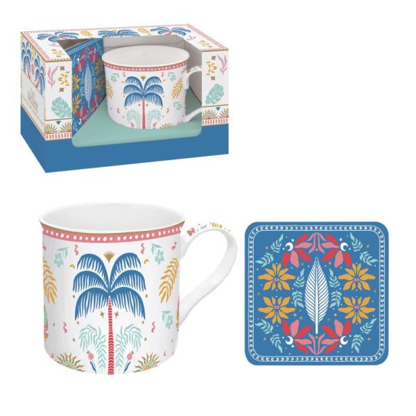 طقم كوب 300 مل وكوستر من Easy Life Tropical Groovy