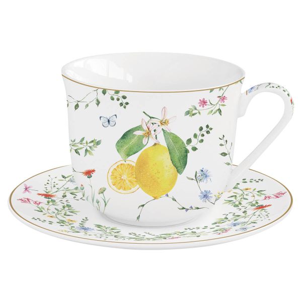 Easy Life Fleurs et Citrons Tea Cup & Saucer 370ml – Multi Colors