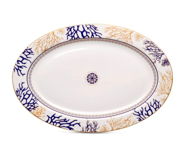 Easy Life Corallo Serving Plate 36×24.5cm – Blue & Gold