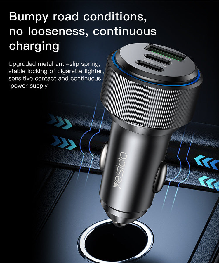 YESIDO Y50 Car Charger - Type-C*2 + USB 3-Port Fast Charger