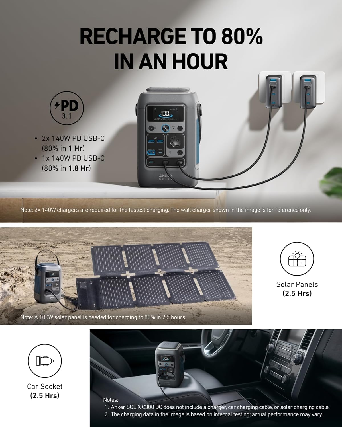 Anker SOLIX C300 DC Portable Power Station 288Wh 300W