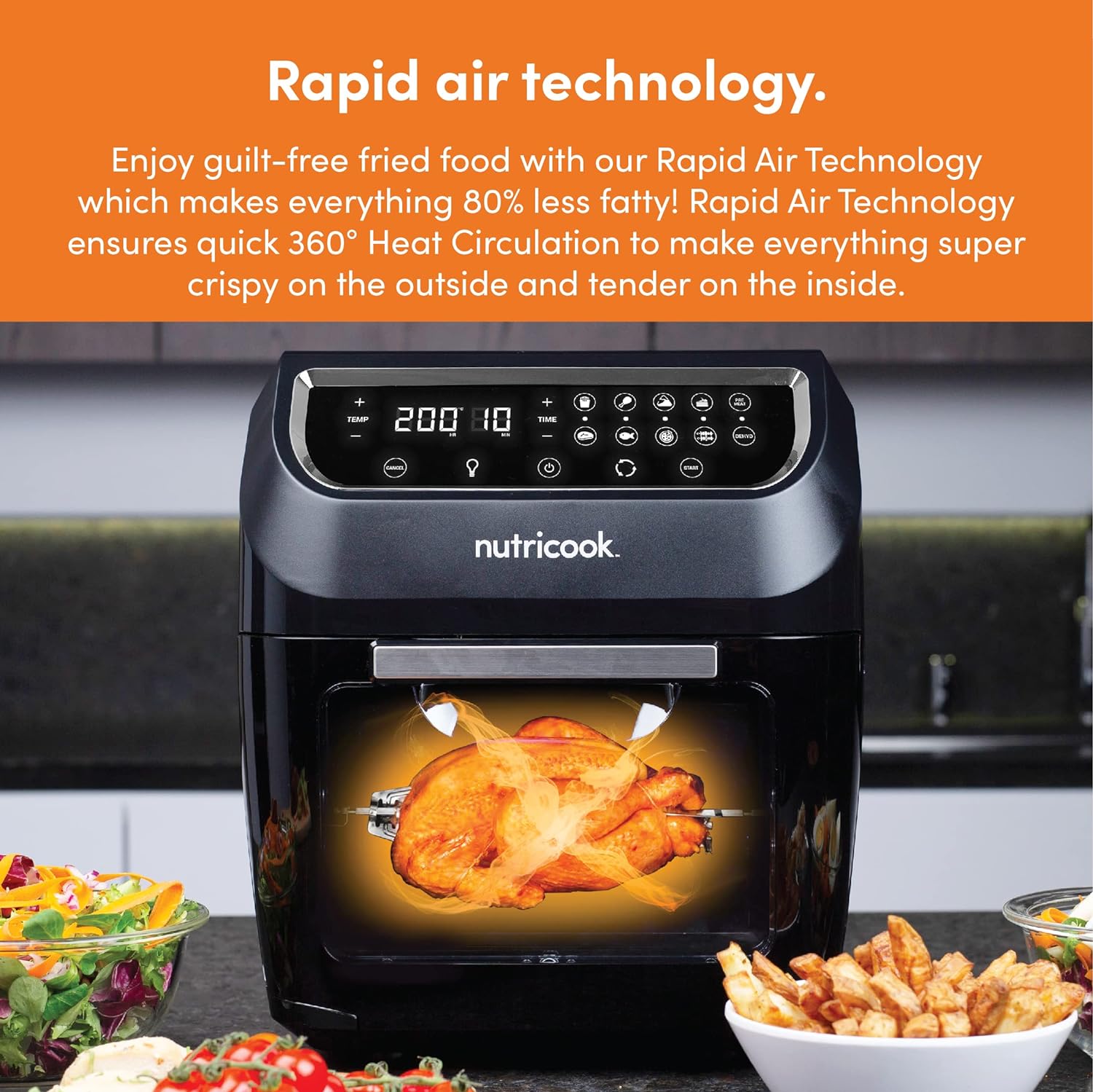 Nutricook Airfryer Oven 12L / Digital One Touch Control Panel Display - Black