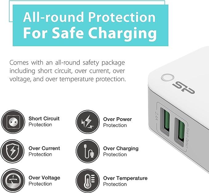 Silicon Power Wall Charger WC102P Dual Fast USB Charging - White