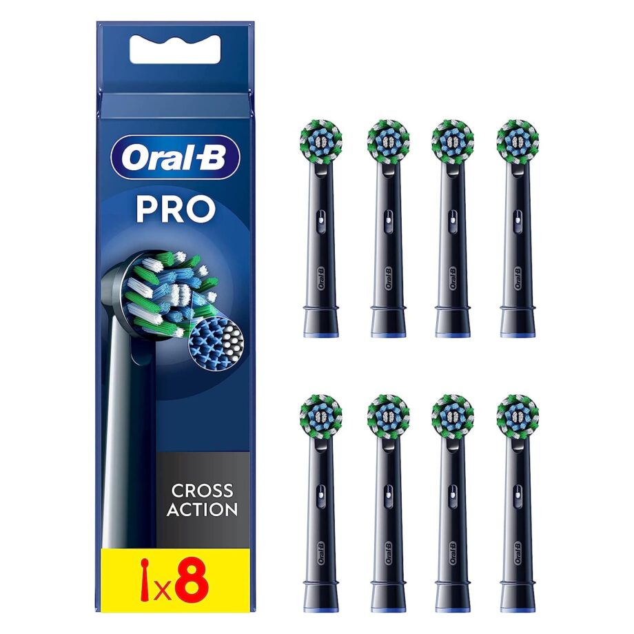 Oral-B Pro Cross Action Electric Toothbrush Head Pack of 8 Toothbrush Heads - Black