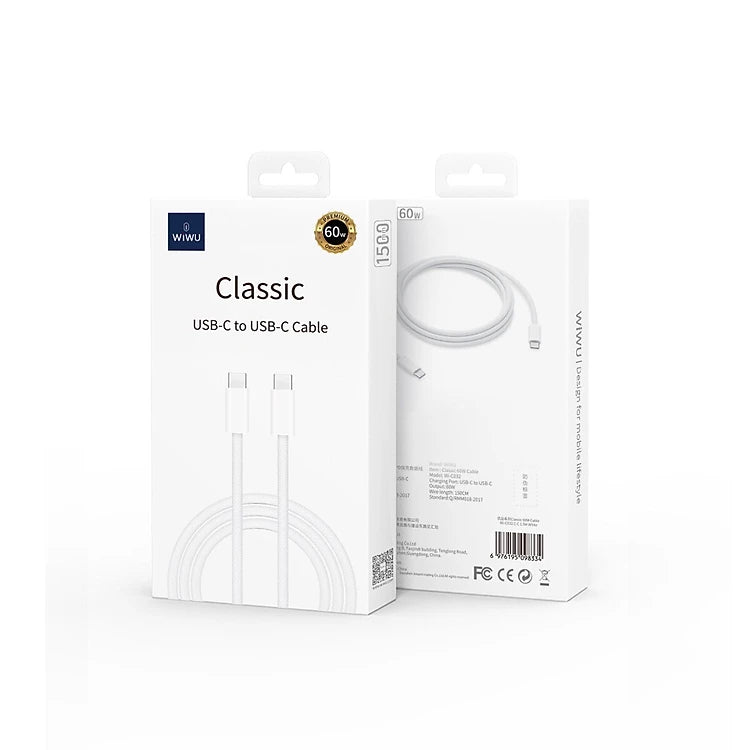 Wiwu Classic USB-C to USB-C 60W fast charging cable - White