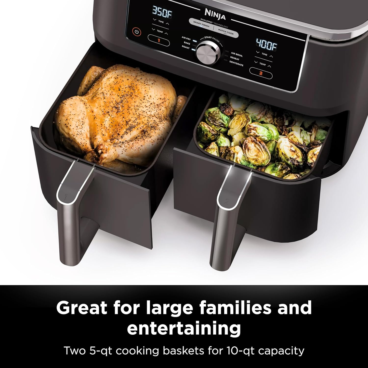 Ninja Foodi Max Dual Zone Air Fryer 9.5L / 2 Independent Frying Baskets - Black