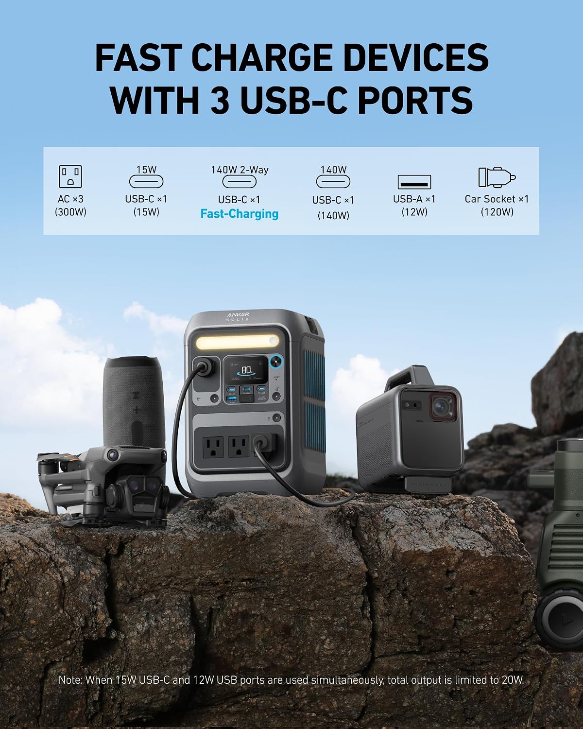 Anker SOLIX C300 Portable Power Station 288Wh 300W – Camping Solar Generator