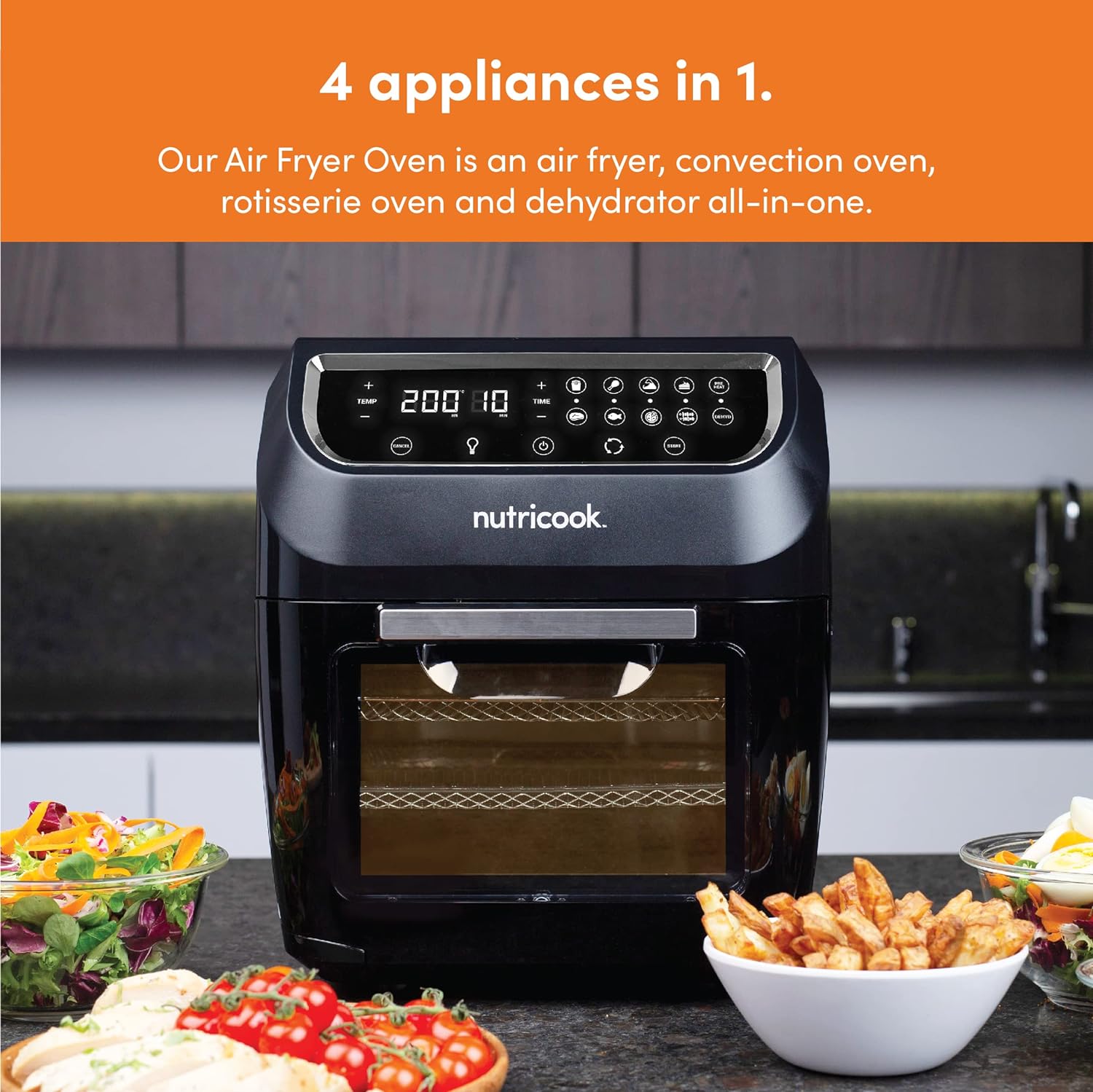 Nutricook Airfryer Oven 12L / Digital One Touch Control Panel Display - Black