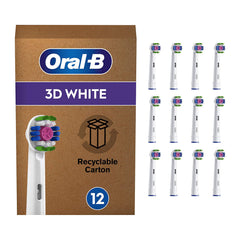 Oral-B 3D White Electric Toothbrush Head with Clean Maximiser Technology Pack of 12 Toothbrush Heads