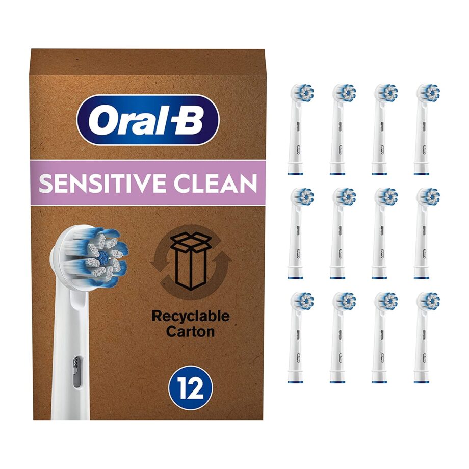 Oral-B Sensitive Clean Electric Toothbrush Head with Clean & Care Technology Pack of 12 - White