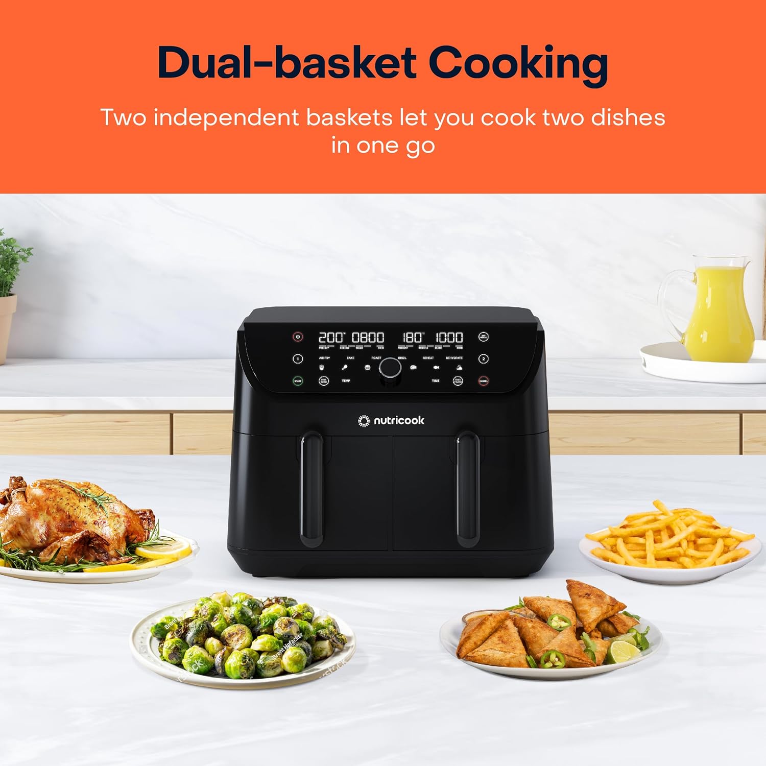 Nutricook Air Fryer Duo 2 Non-Vision 8.5L / Independently Controlled Dual Baskets - Black