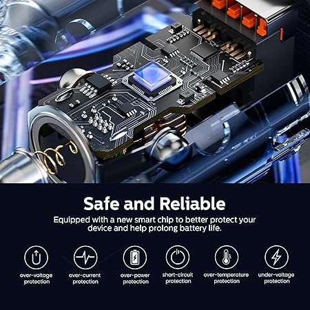 شاحن سيارة Philips DLP5522C 60W USB-C مزدوج – شحن سريع