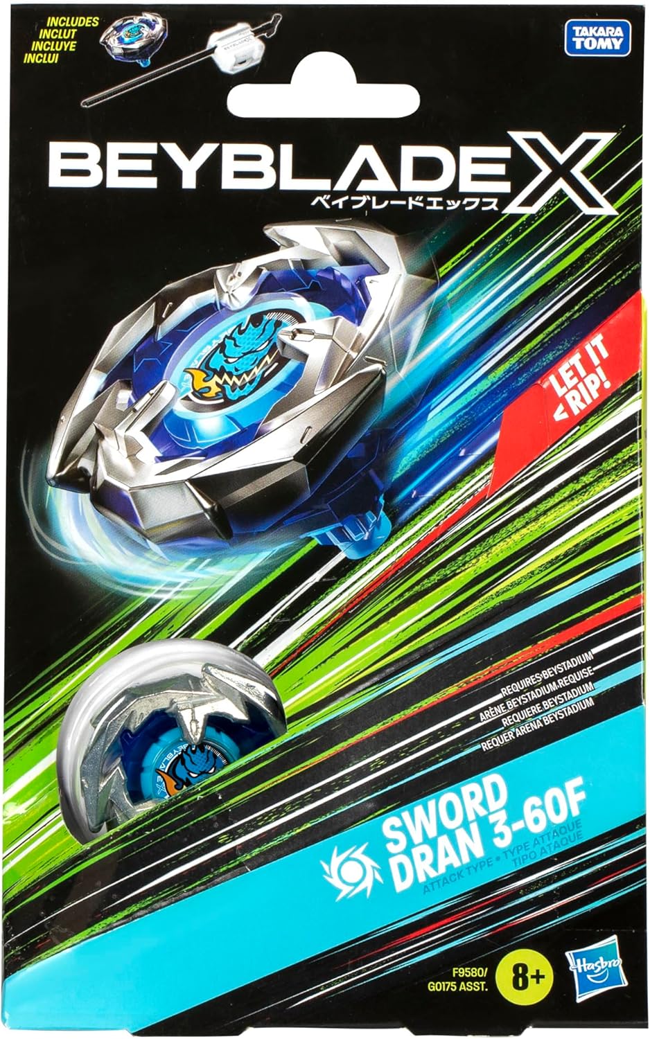 Beyblade X Sword Dran 3-60F Starter Pack | Attack Type Right-Spinning Top & Launcher