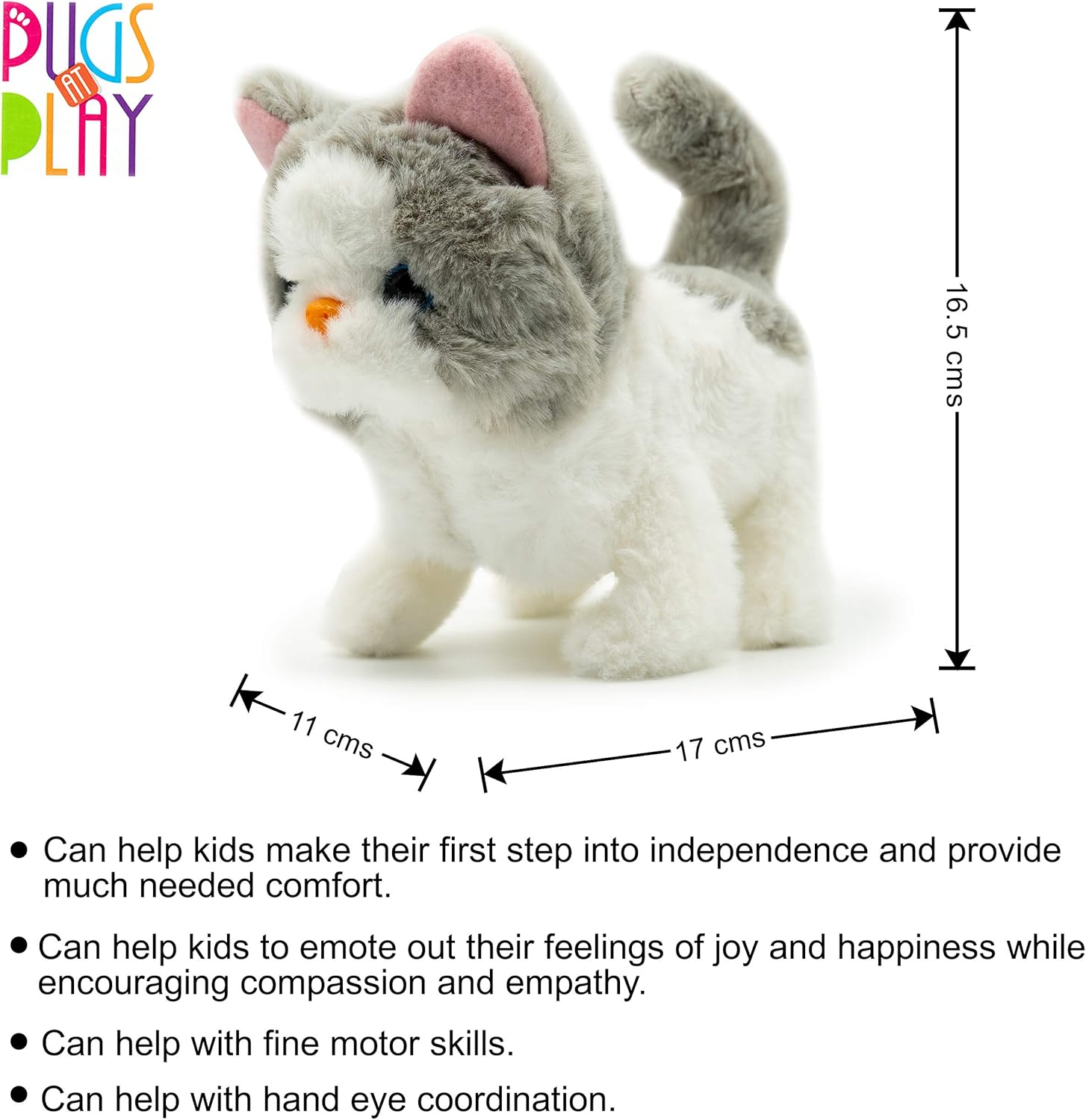 استمتع بدمية Pugs At Play Sasha Walking Cat ST-PAP08، قطة تفاعلية تمشي وتصدر أصوات ممتعة، مثالية للأطفال ولجمع الدمى التفاعلية.
