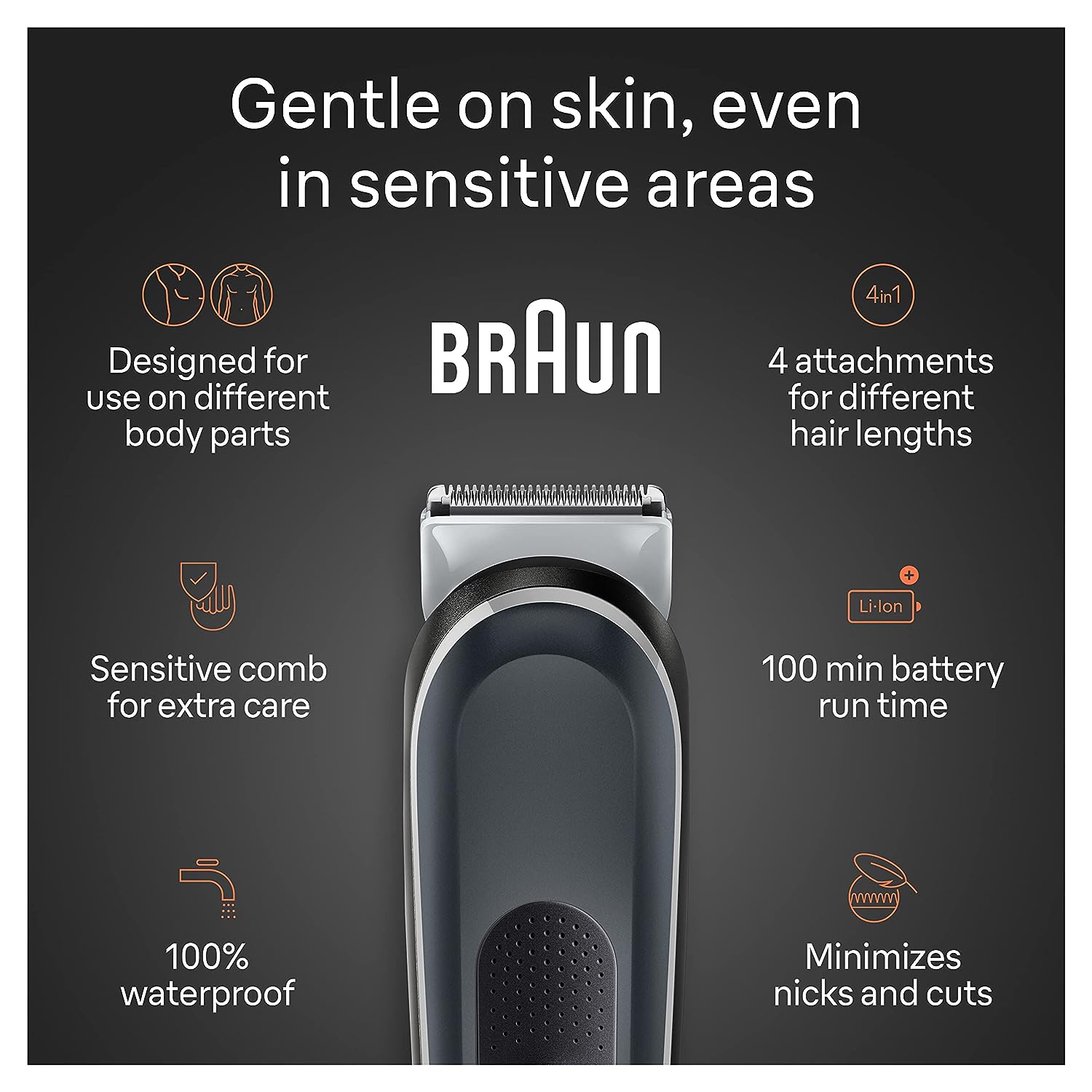 Braun Body Groomer Series 5 : Men's Groomer for Gentle and Clean Shave, Waterproof - BLACK